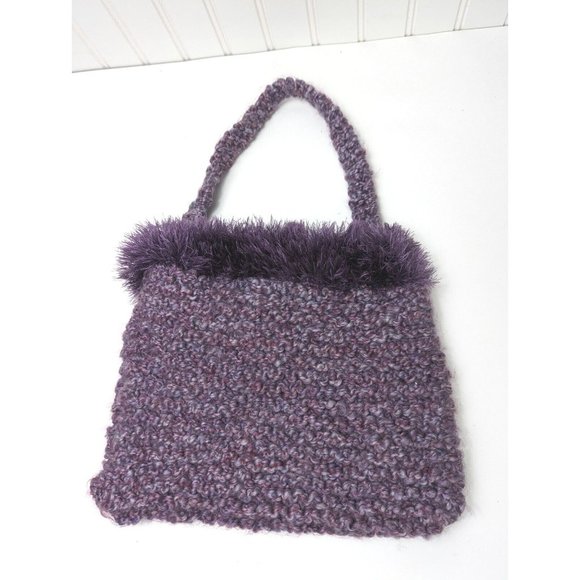 Vintage Crochet Knitted Purple Shoulder Bag Buttoned Single Strap Handmade - Picture 5 of 8